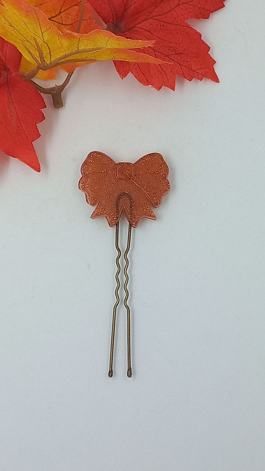 Pince chignon GM - Nœud marron paillettes