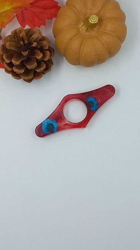 Bague de lecture - rouge / fleur bleu