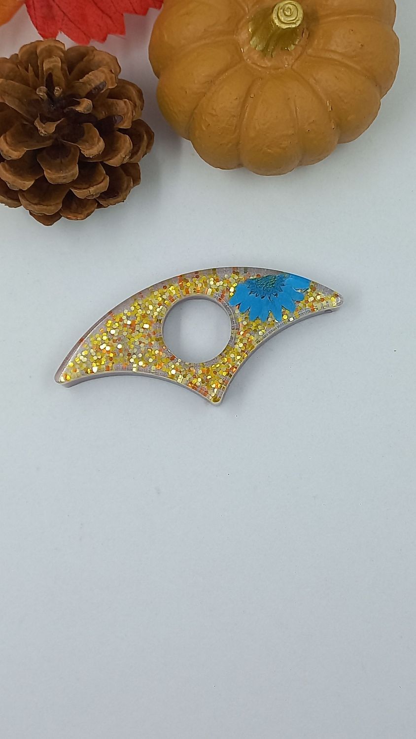 Bague de lecture - fleur bleu / doré paillettes