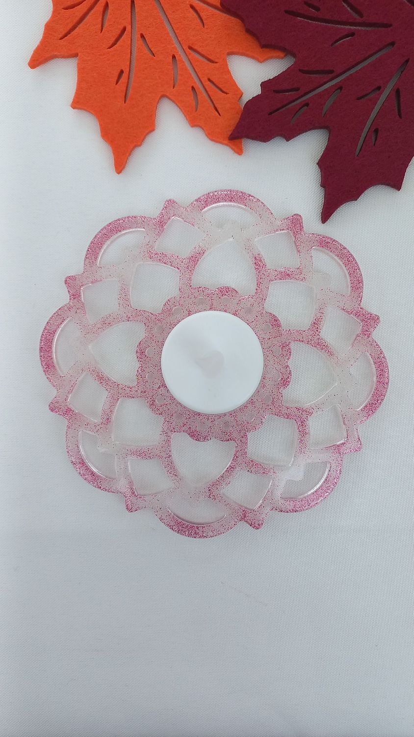 Bougeoir rose paillettes blanc