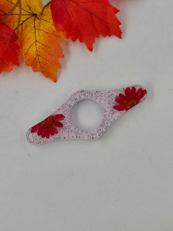 Bague de lecture - fleur rouge/ fond violet pastel / argenté violette paillettes