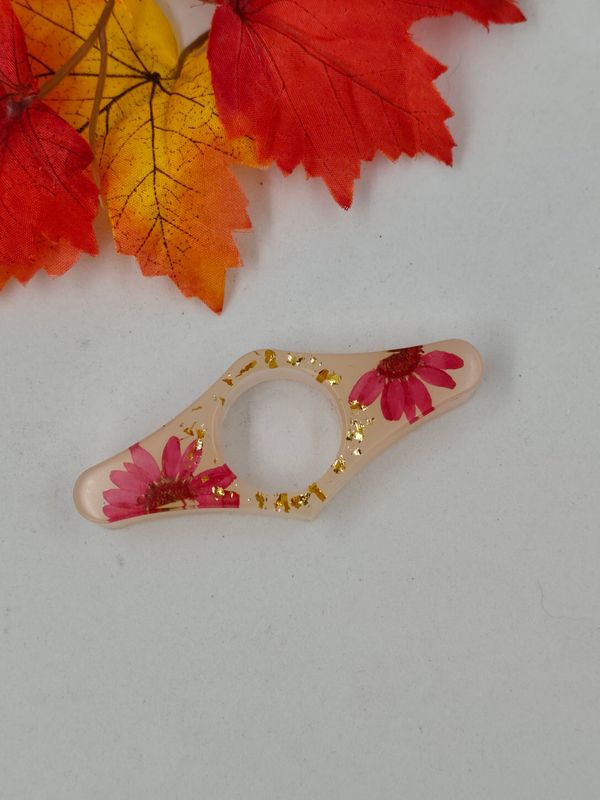 Bague de lecture - fleur rose/ doré / fond beige