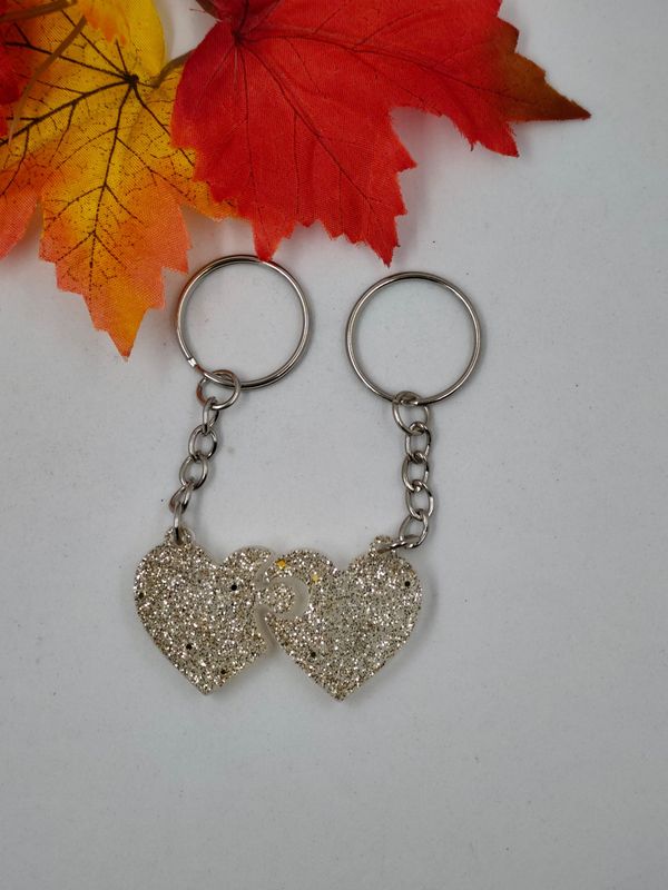 Double cœur -argent paillettes Double cœur -argent paillettes