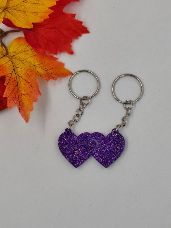 Double coeur - violet paillettes Double coeur - violet paillettes
