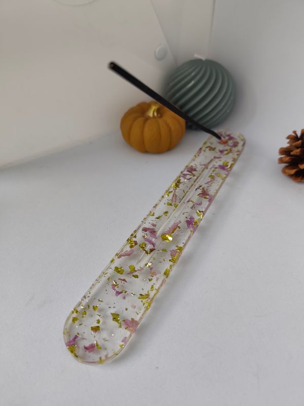 Support encens - Paillette vert anis / fleurs séchés Support encens - Paillette vert anis / fleurs séchés