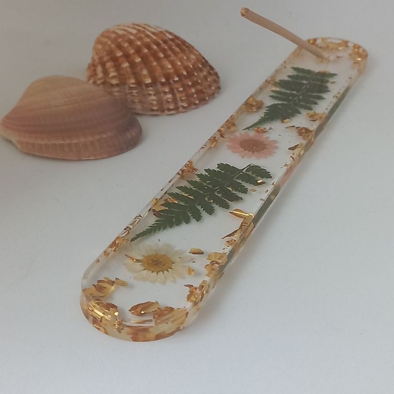 Support encens - Paillette doré / fleurs séchés Support encens - Paillette doré / fleurs séchés