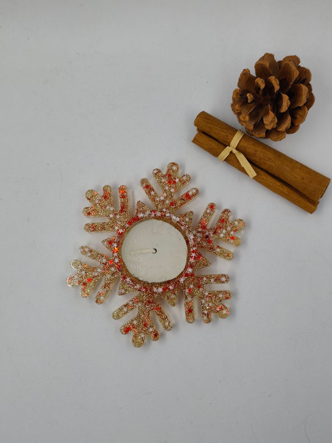 Bougeoir - rouge / blanc paillettes