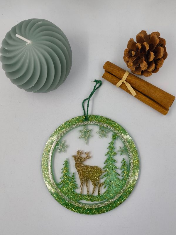 Boule cerf marron foncé paillettes Boule cerf marron foncé paillettes