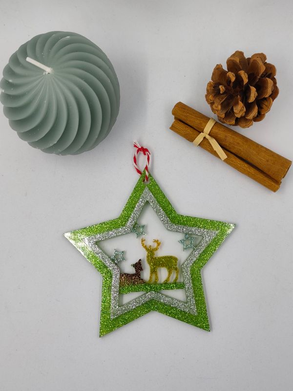 Etoile cerf doré / marron paillettes Etoile cerf doré / marron paillettes