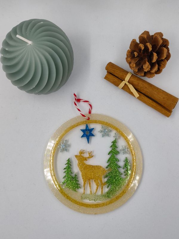 Boule cerf doré paillettes Boule cerf doré paillettes