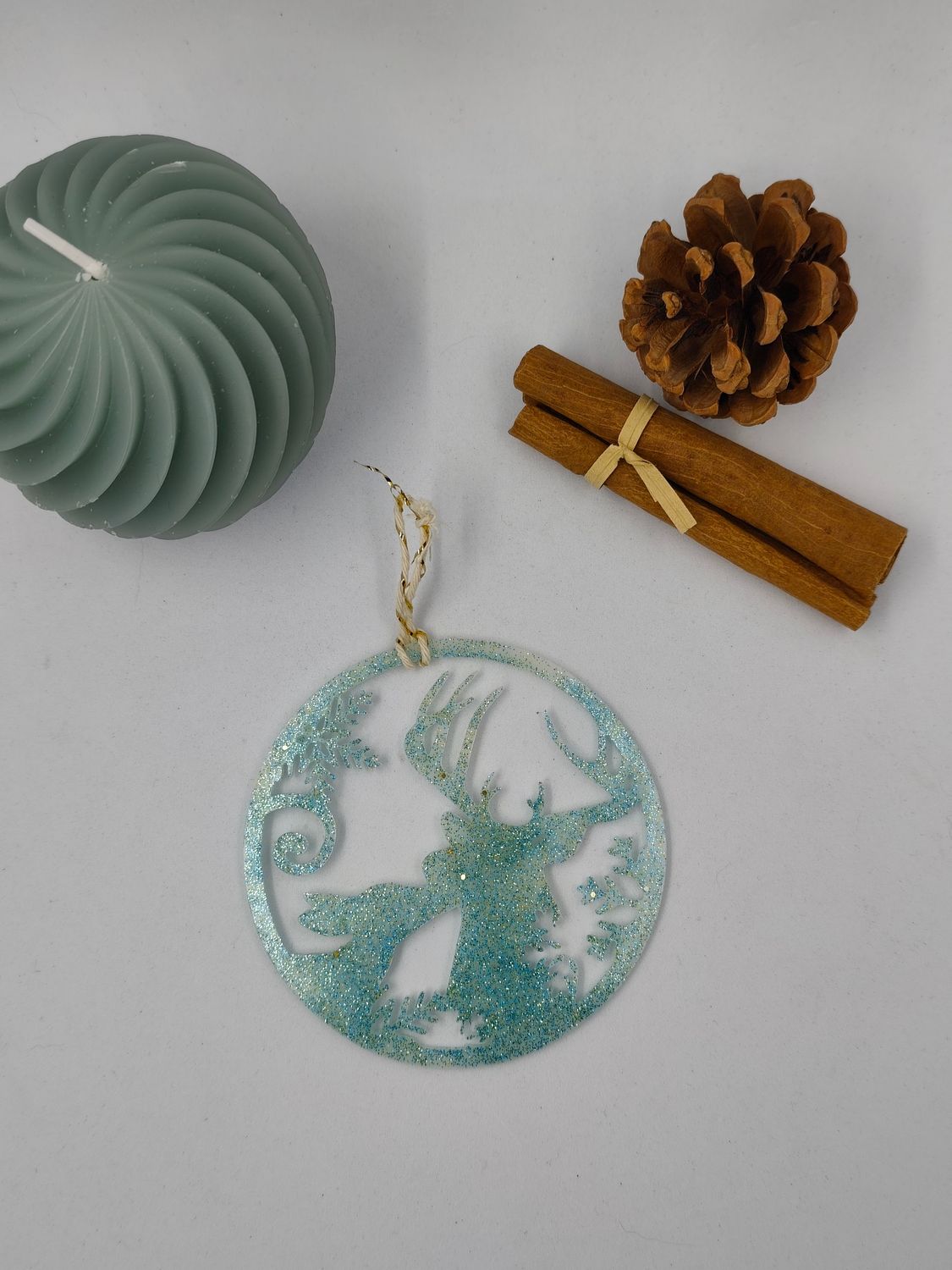 Boule fine - Cerf bleu / doré paillettes