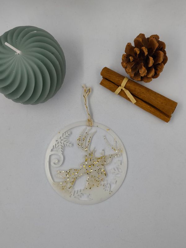 Boule fine - Cerf blanc/ doré paillettes Boule fine - Cerf blanc/ doré paillettes