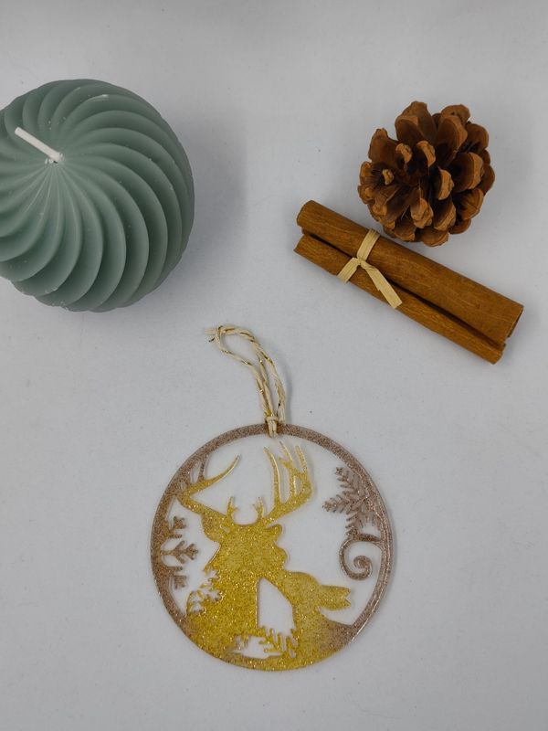 Boule fine - Cerf doré paillettes Boule fine - Cerf doré paillettes