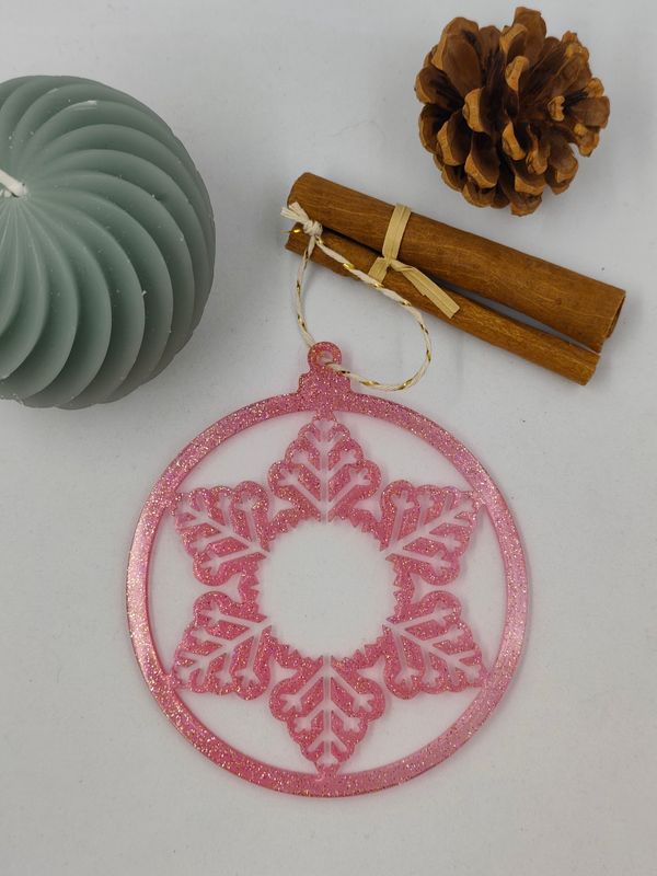 Boule fine - flocon rouge paillettes Boule fine - flocon rouge paillettes