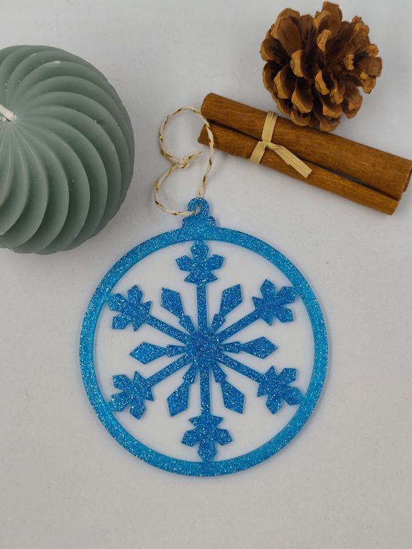 Boule fine - flocon bleu paillettes Boule fine - flocon bleu paillettes