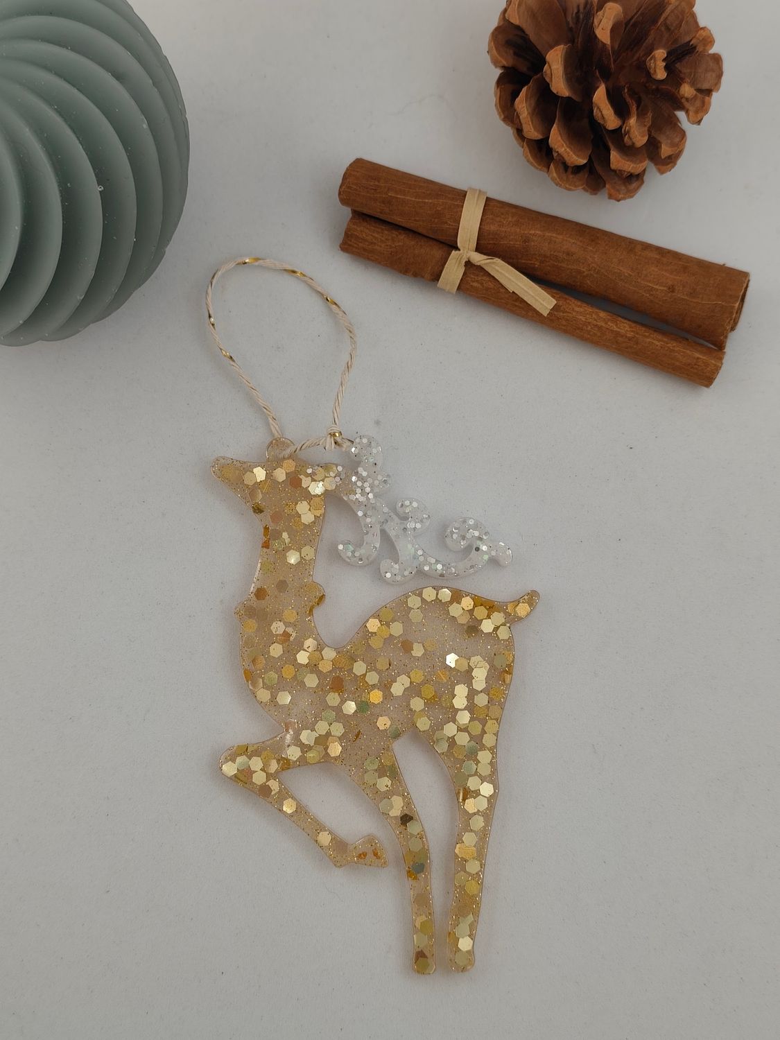 Cerf Petit - blanc / doré paillettes