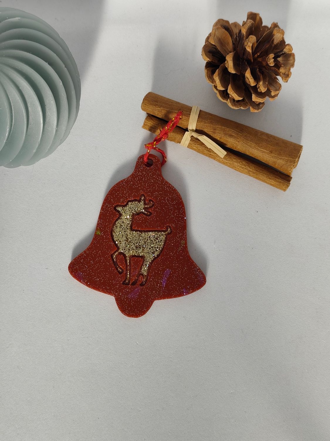 Cloche holographique -  rouge / cerf doré