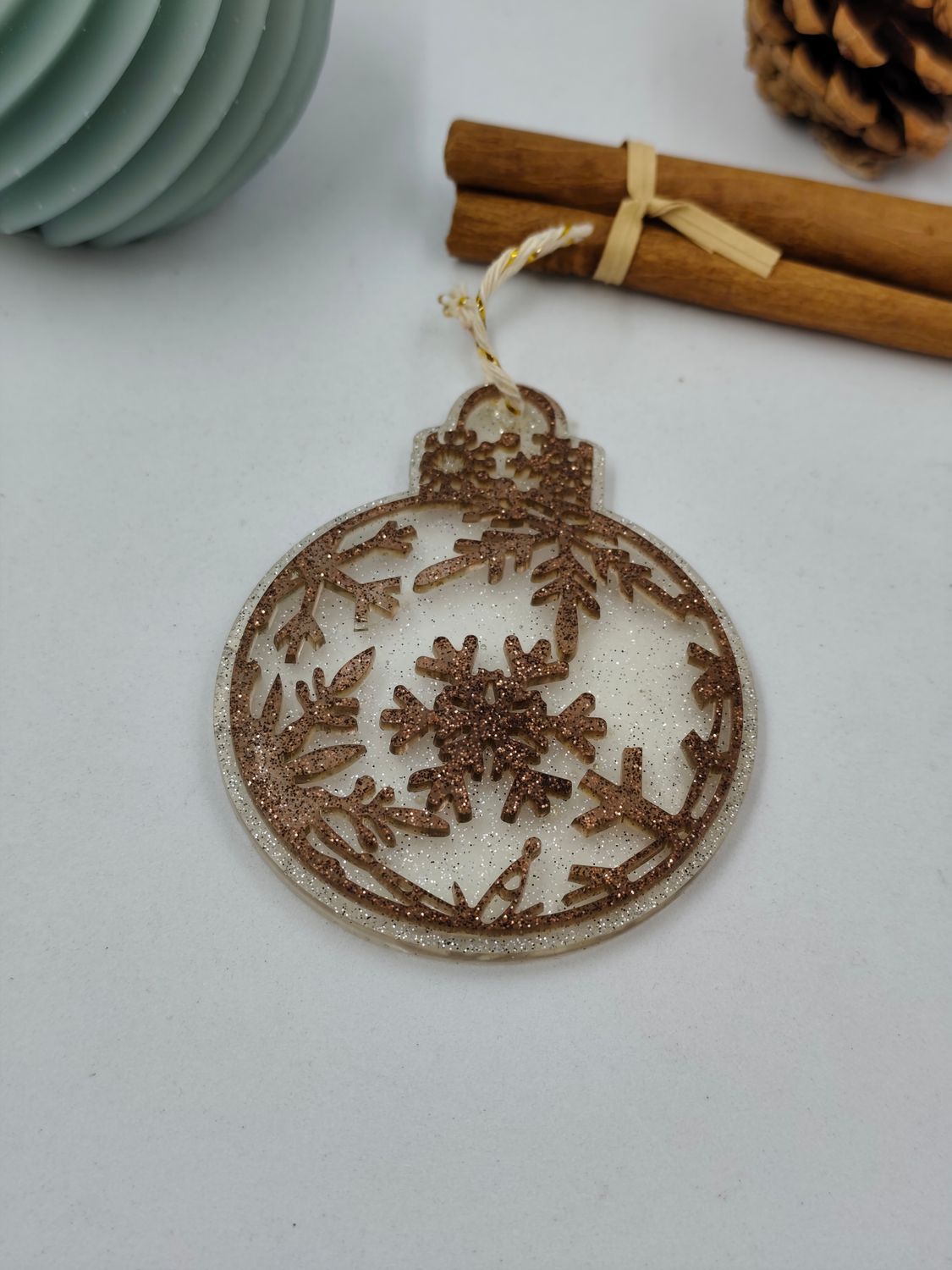 Boule ronde - marron / argent paillettes