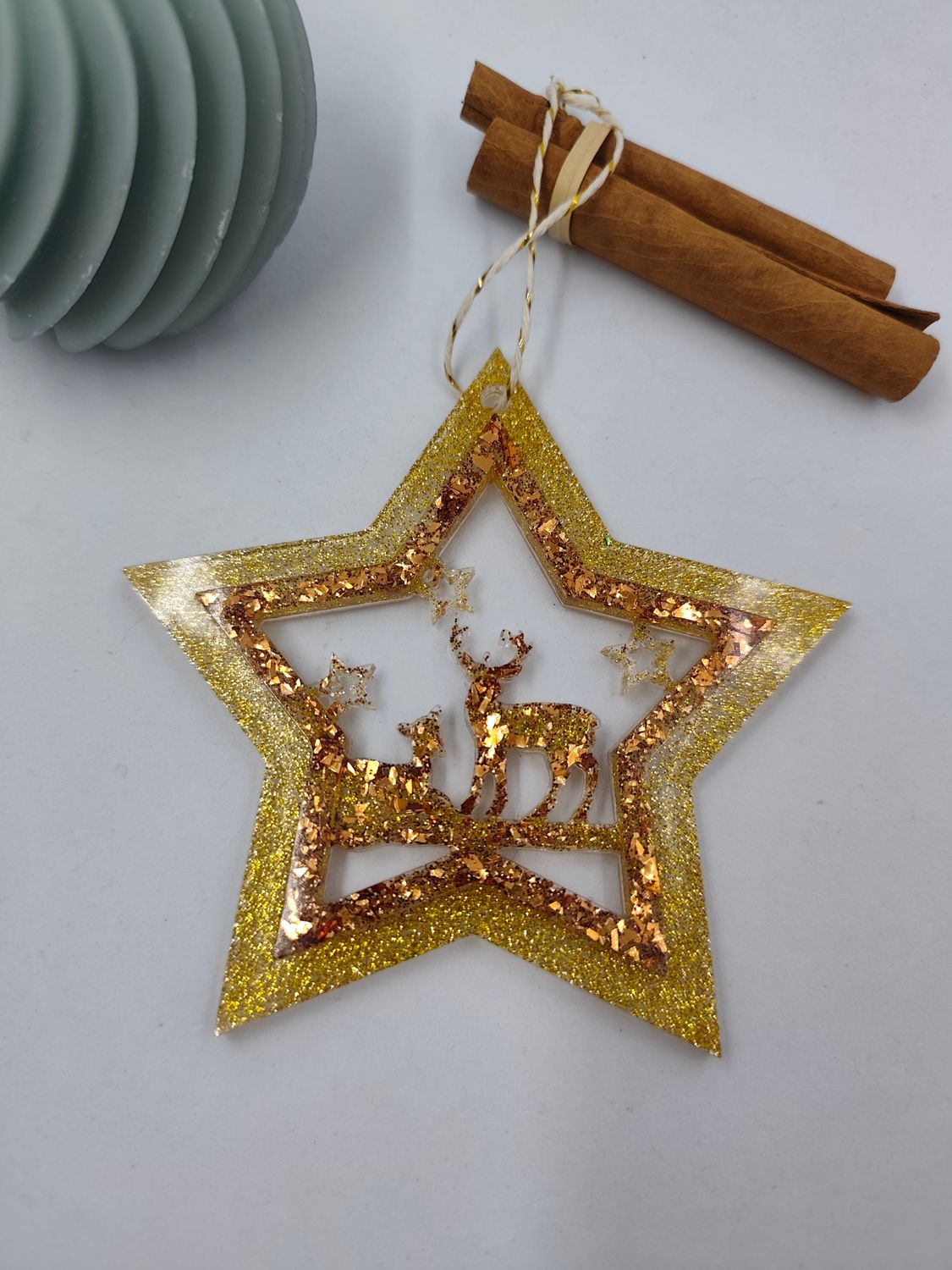 Etoile cerf marron / doré paillettes