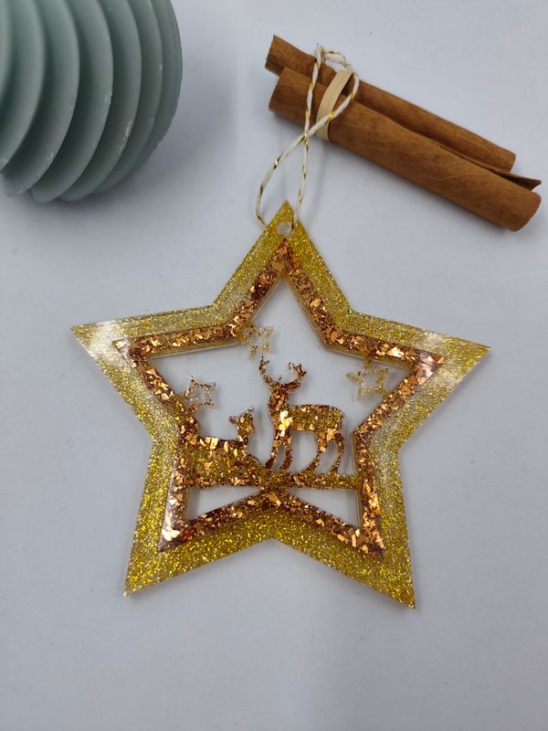 Etoile cerf marron / doré paillettes Etoile cerf marron / doré paillettes