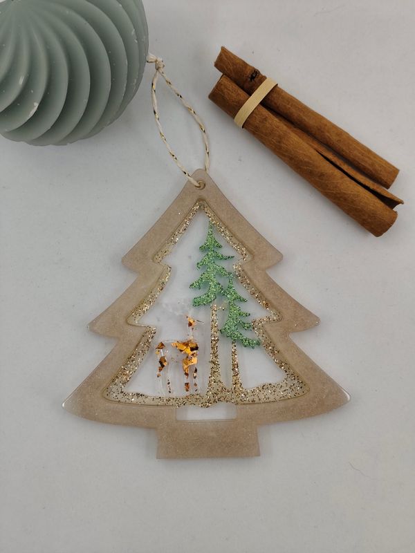 Sapin cerf marron paillettes / blanc Sapin cerf marron paillettes / blanc