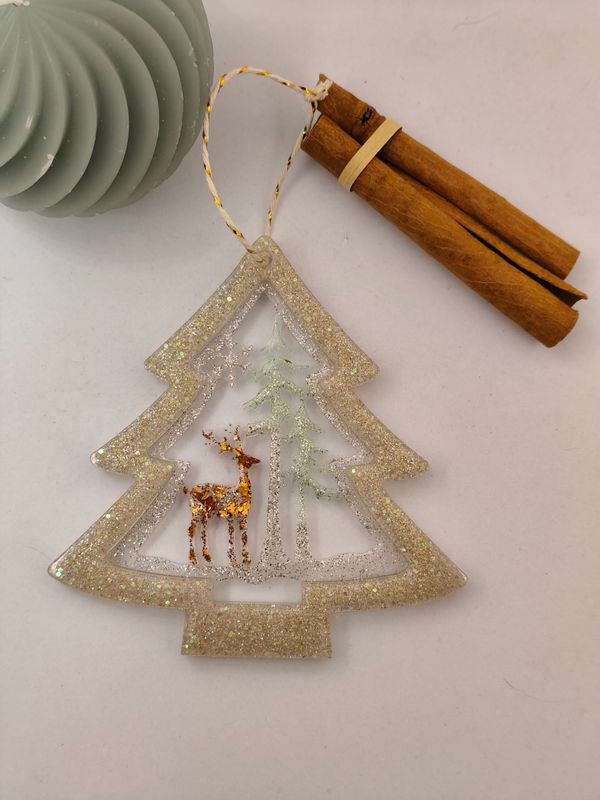 Sapin cerf marron paillettes / doré Sapin cerf marron paillettes / doré