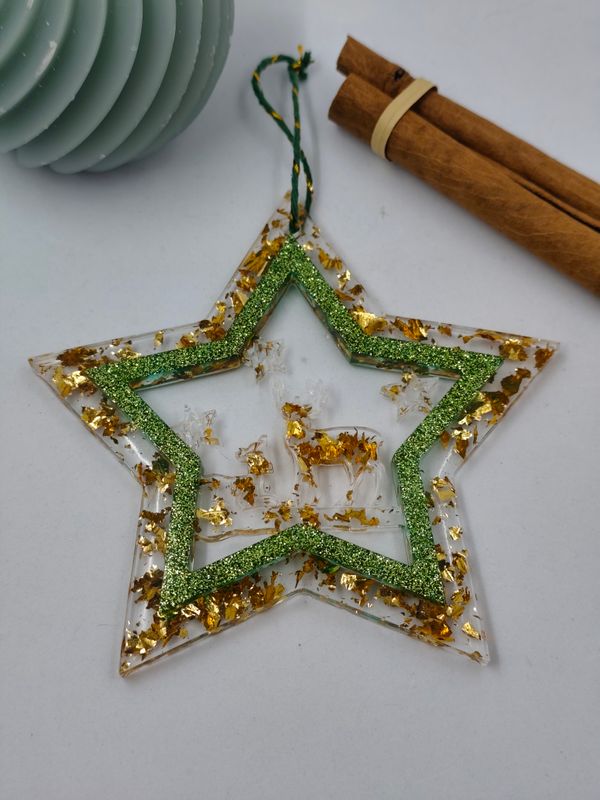 Etoile cuivré et vert paillettes Etoile cuivré et vert paillettes