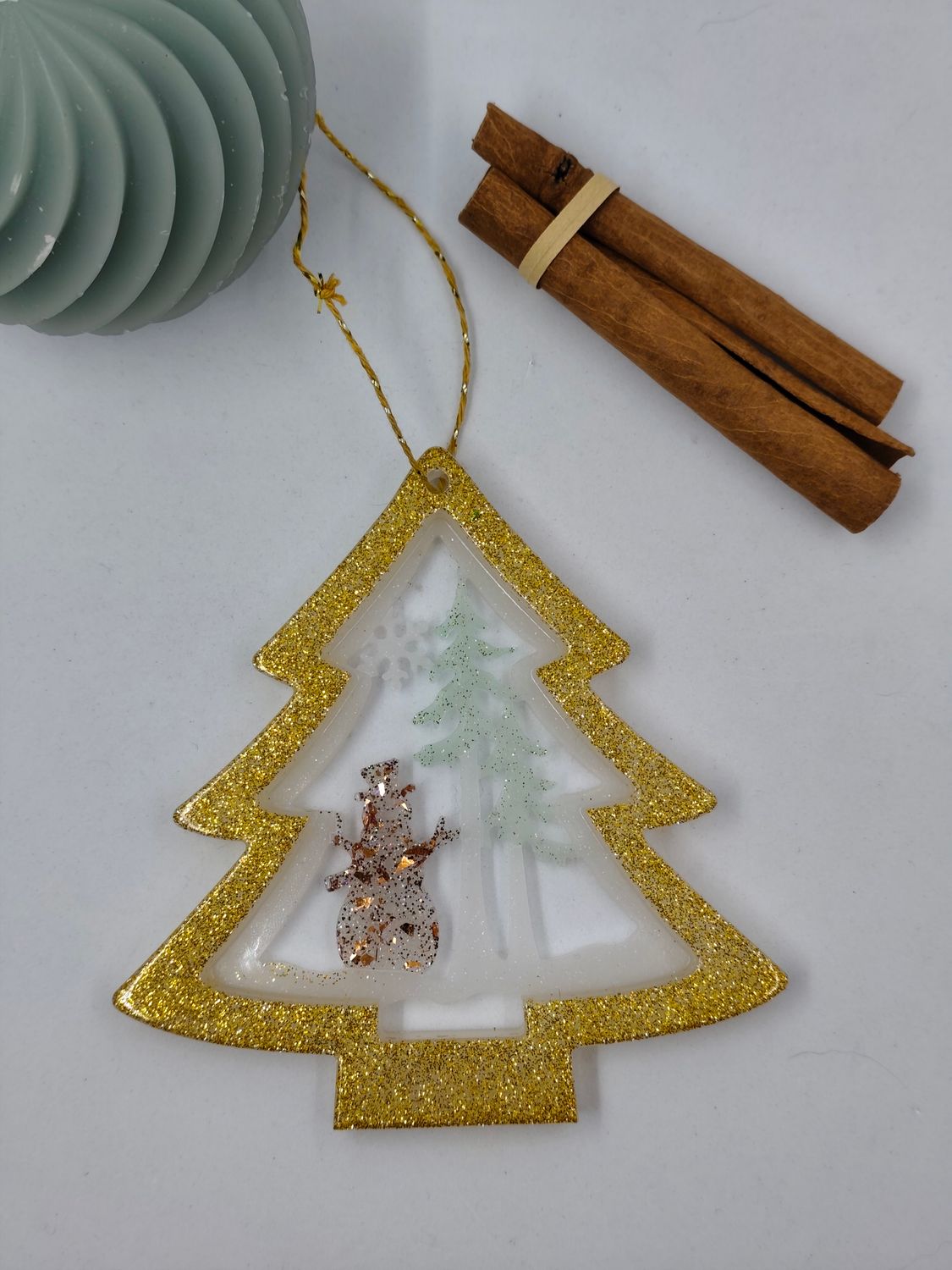 Sapin bonhomme de neige cuivre /blanc/vert/jaune paillettes