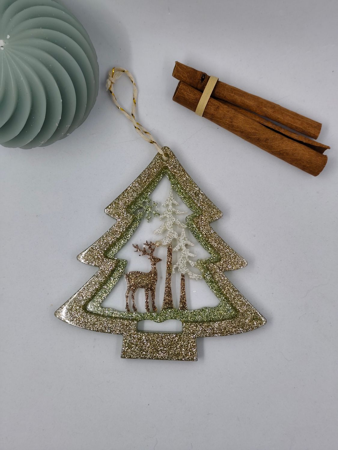 Sapin cerf doré/vert paillettes