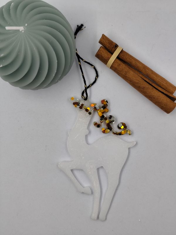 Cerf Petit - blanc / doré paillettes Cerf Petit - blanc / doré paillettes