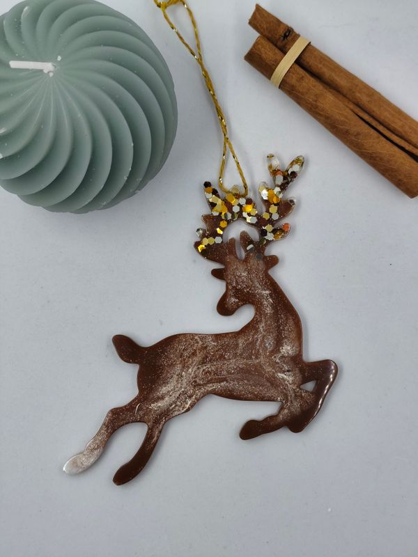 Cerf - blanc / marron / doré paillettes Cerf - blanc / marron / doré paillettes