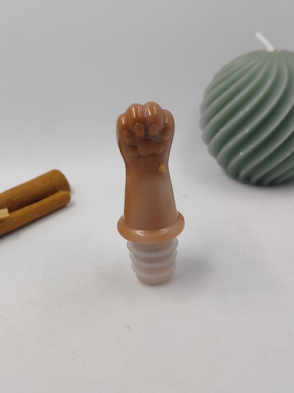 Bouchon de bouteille - Patte de chat blanc et beige