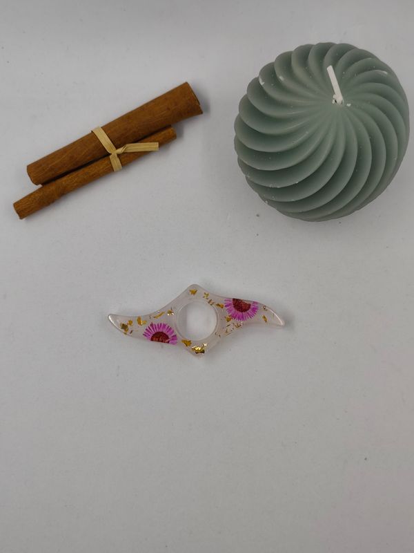 Bague de lecture - fleurs roses / fond blanc paillettes dorées Bague de lecture - fleurs roses / fond blanc paillettes dorées