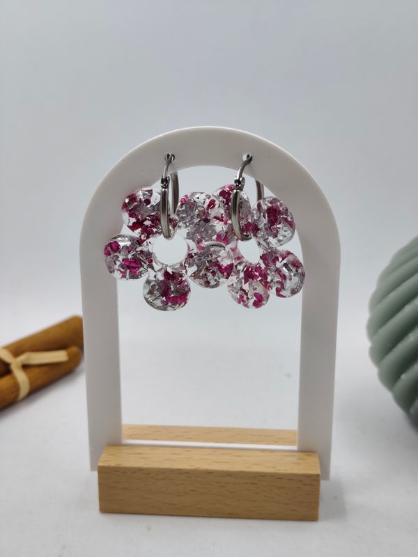 Pampilles feuilles roses / argentées