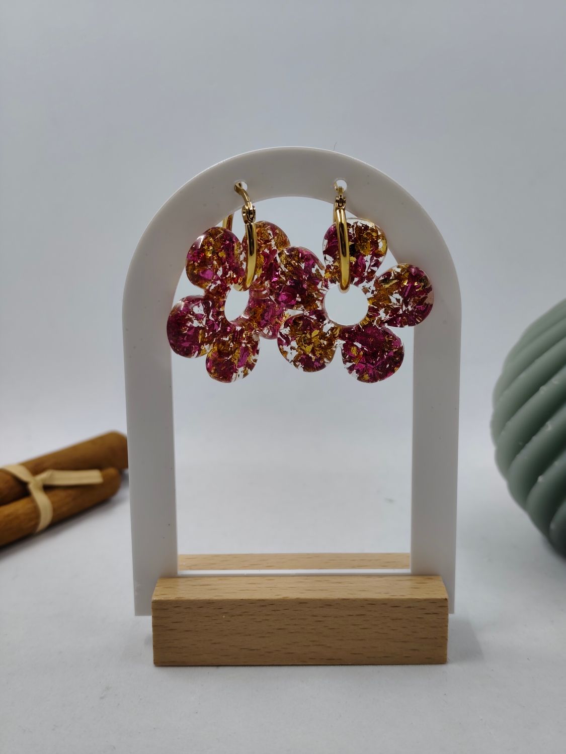 Pampilles feuilles roses / dorées Pampilles feuilles roses / dorées