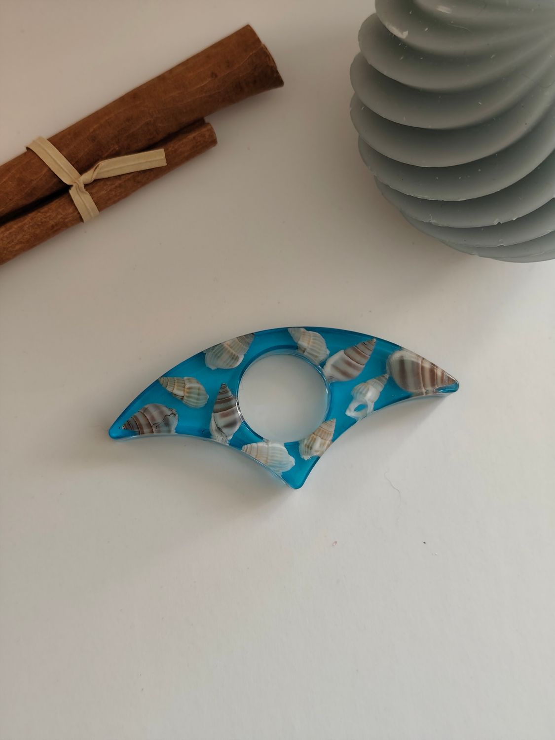 Bague de lecture - coquillage fond bleu