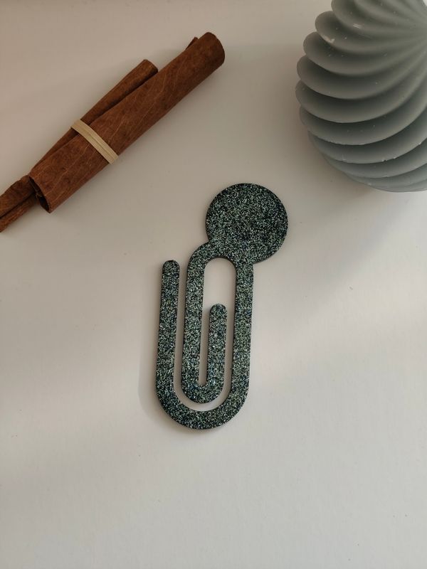 Marque page trombone rond -  paillettes vertes argentés