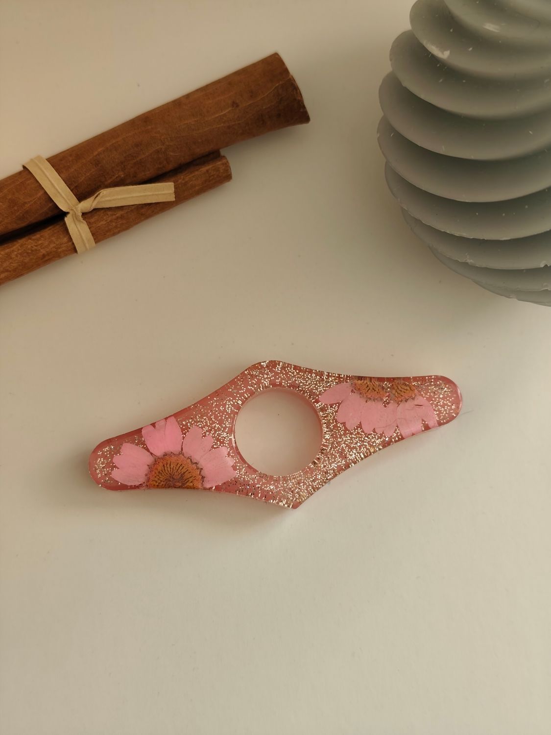 Bague de lecture - fleurs rose/ paillettes argentées