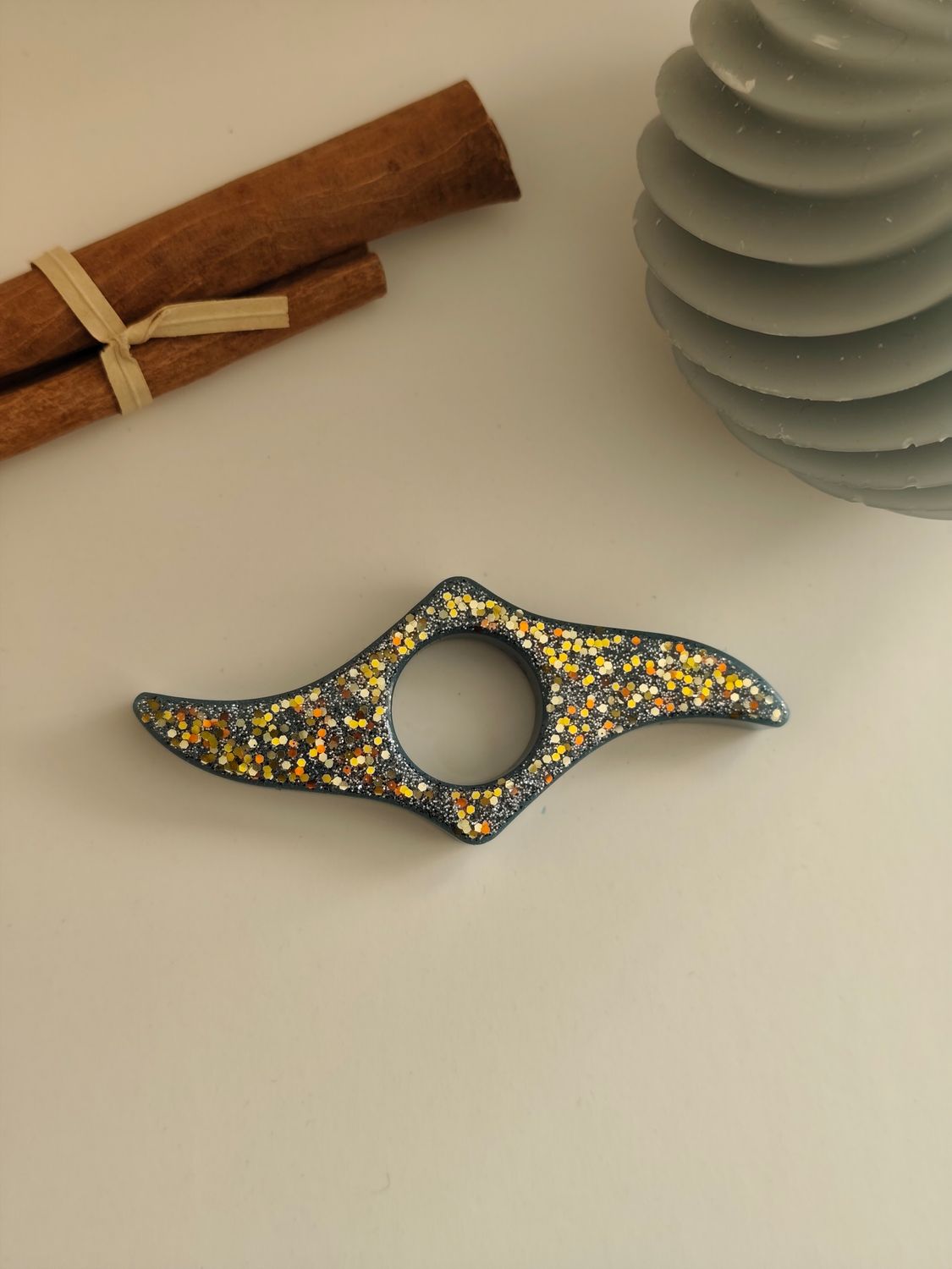 Bague de lecture - paillettes doré marrons/ fond gris