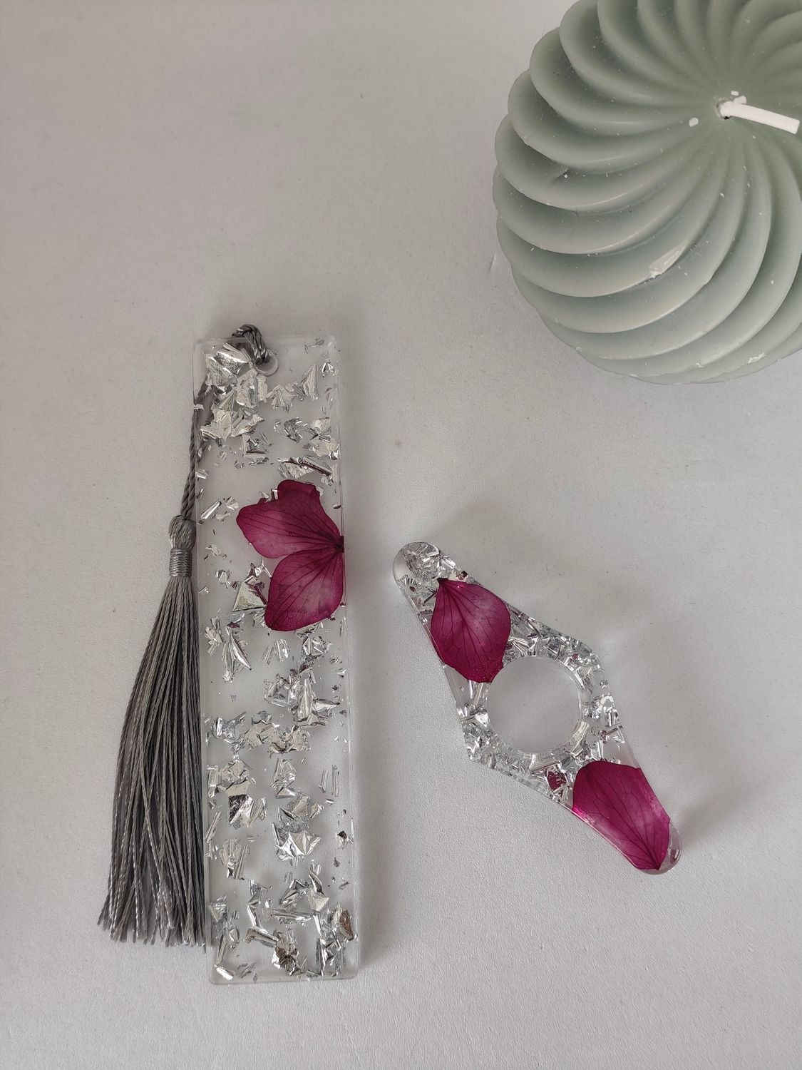 Fleur rose  / argenté