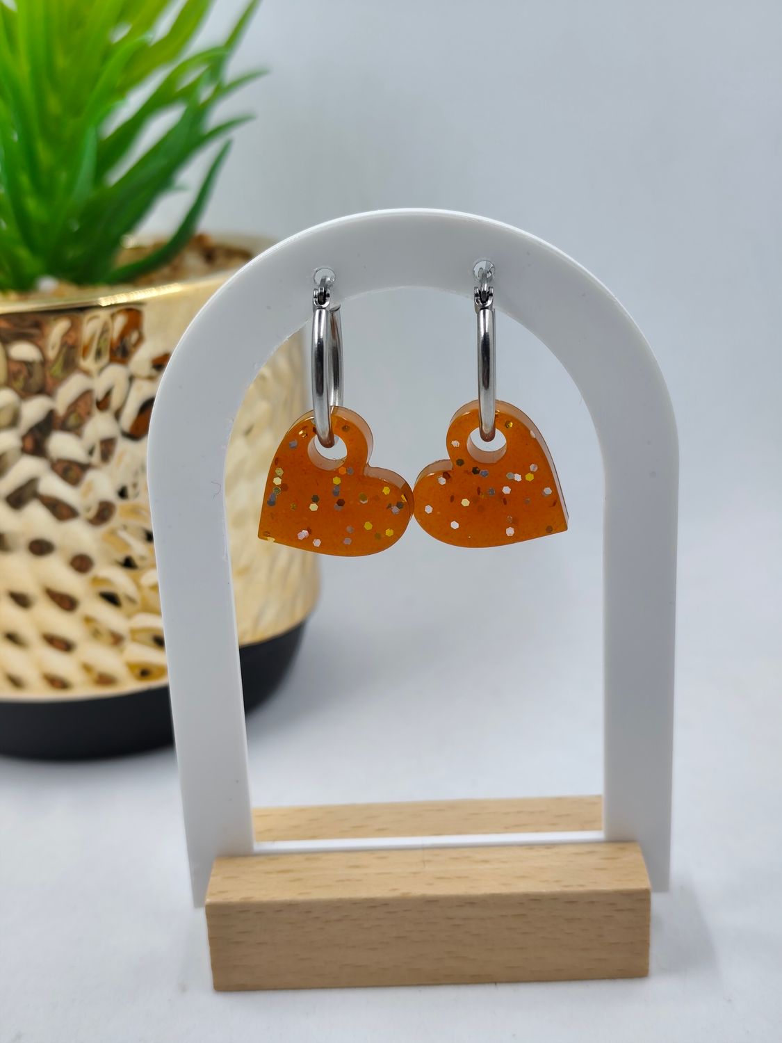 Coeur - marron fines paillettes doré argenté