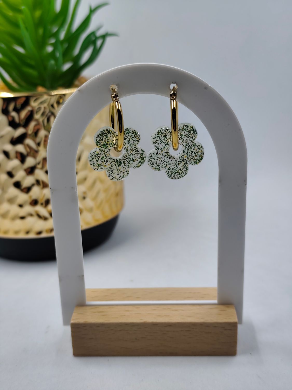 Mim's - doré vert paillettes/ fond blanc cassé