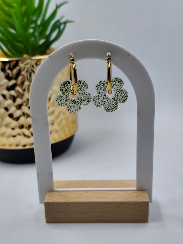 Mim's - doré vert paillettes/ fond blanc cassé