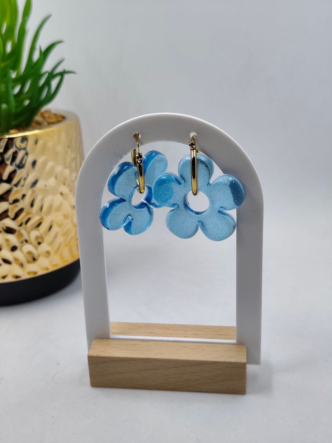 Pampilles - paillette doré vert / fond bleu translucide Pampilles - paillette doré vert / fond bleu translucide