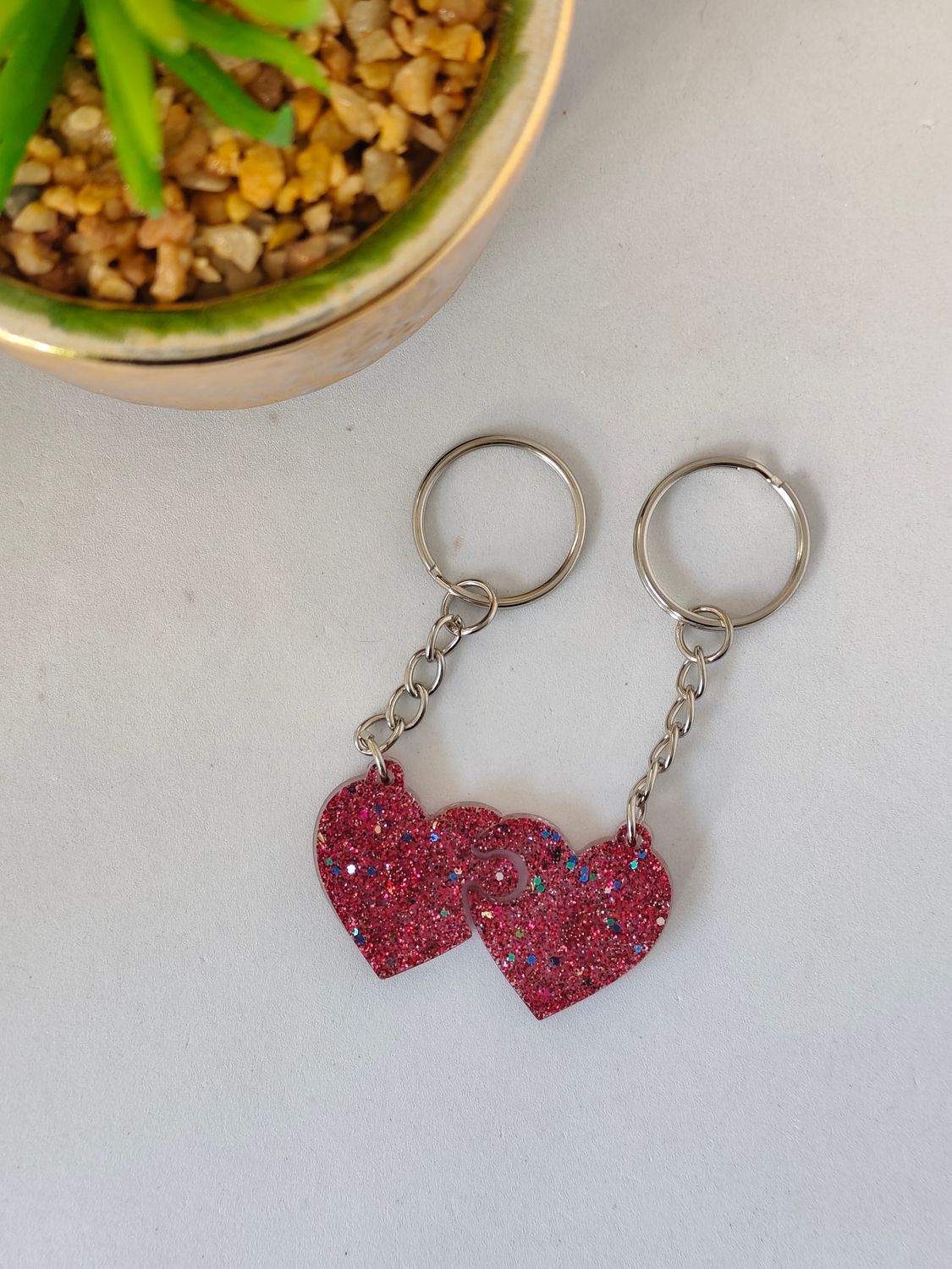 Double cœur -rouge bleu paillettes