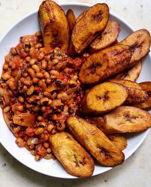 Fried Plantain with Beans Stew