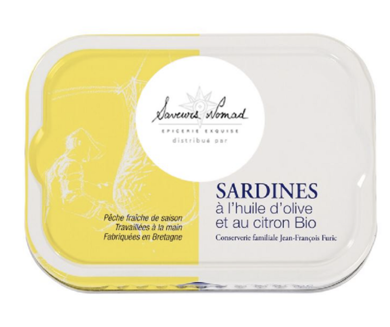 SARDINES A L&#39;HUILE D&#39;OLIVE EXTRA VIERGE BIO  ET CITRON BIO - 115gr