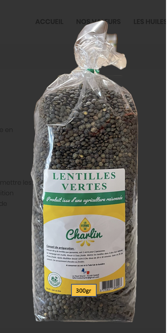 LENTILLES VERTES DE LA FERME - 300gr