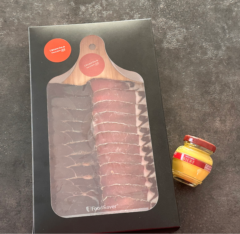 PLANCHETTE GOURMANDE JAMBON ET FAUX-FILET DE SANGLIER SAUVAGE DES VOSGES - 200GR - Moutarde dégustation offerte