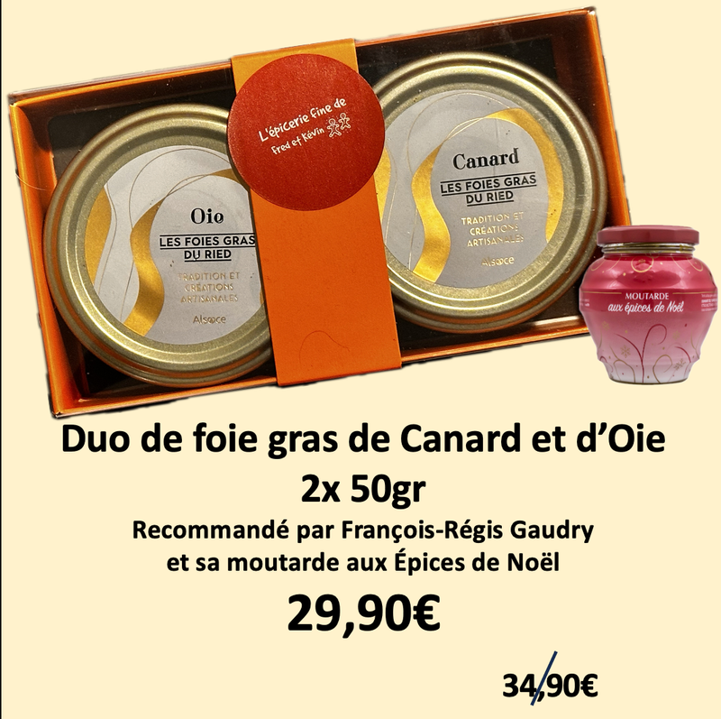 Duo de Foie Gras Oie et Canard 2x50gr et sa Moutarde de Noël 55gr